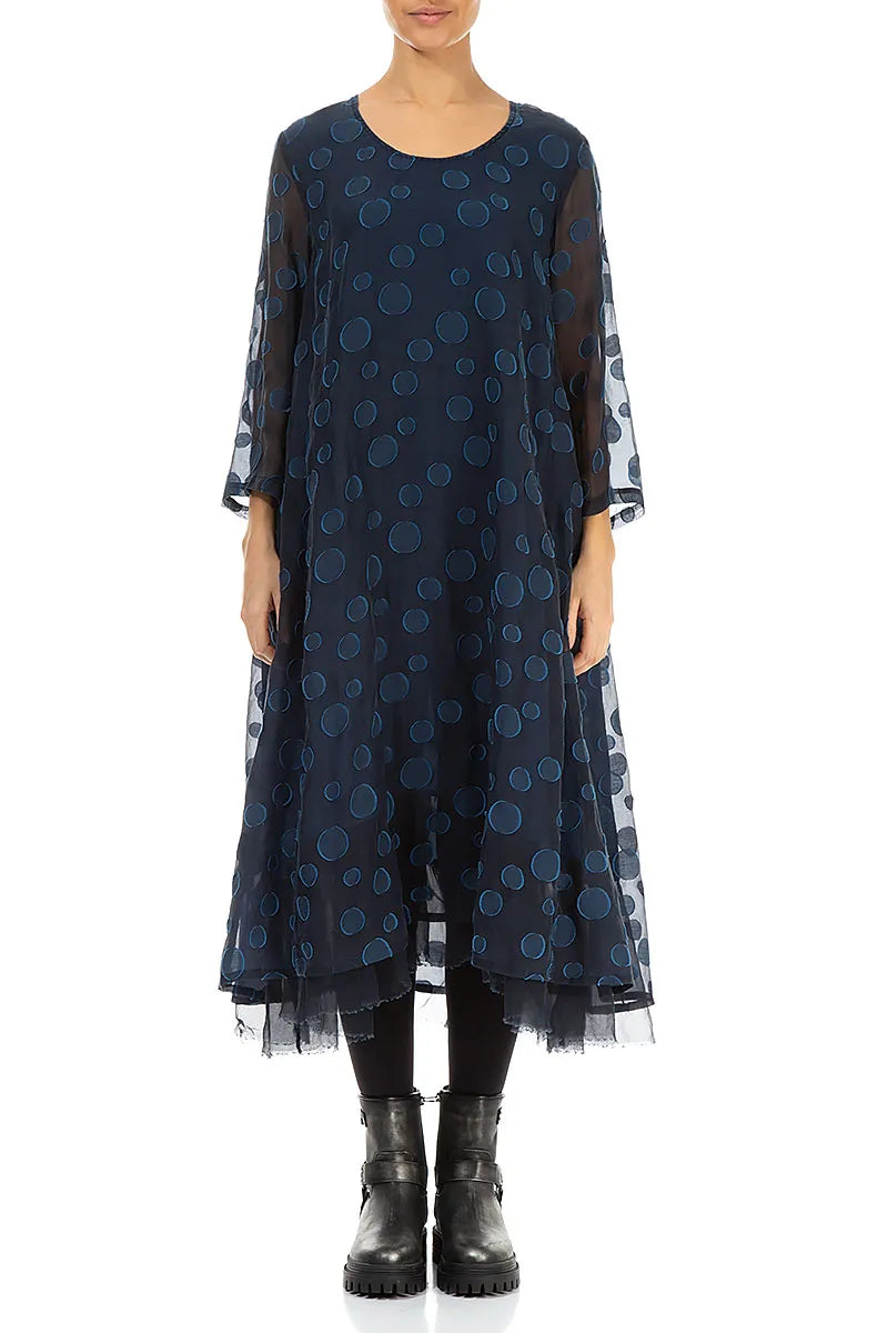 Layered Royal Blue Bubbles Silk Dress 1