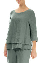 Layered Sage Gauze Linen Blouse 3