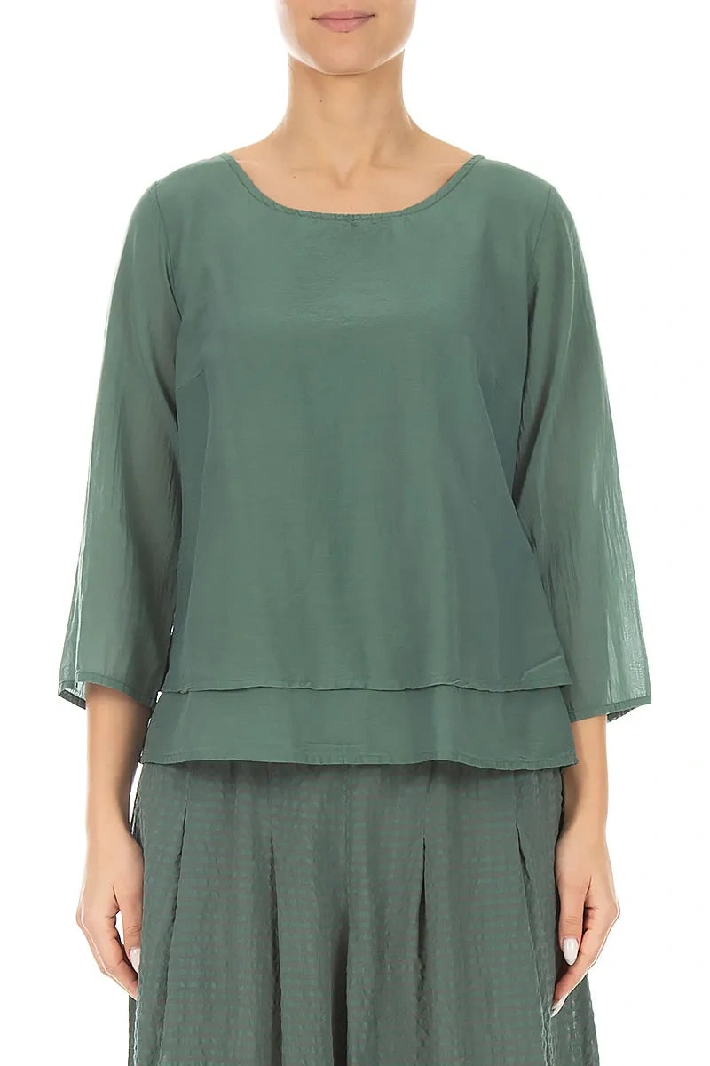 Mehrlagige Bluse aus Seide und Baumwolle in Salbeigrün