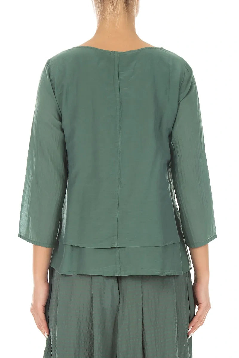 Mehrlagige Bluse aus Seide und Baumwolle in Salbeigrün