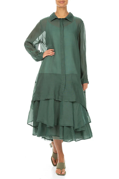 Layered Sage Silk Cotton Skirt 4