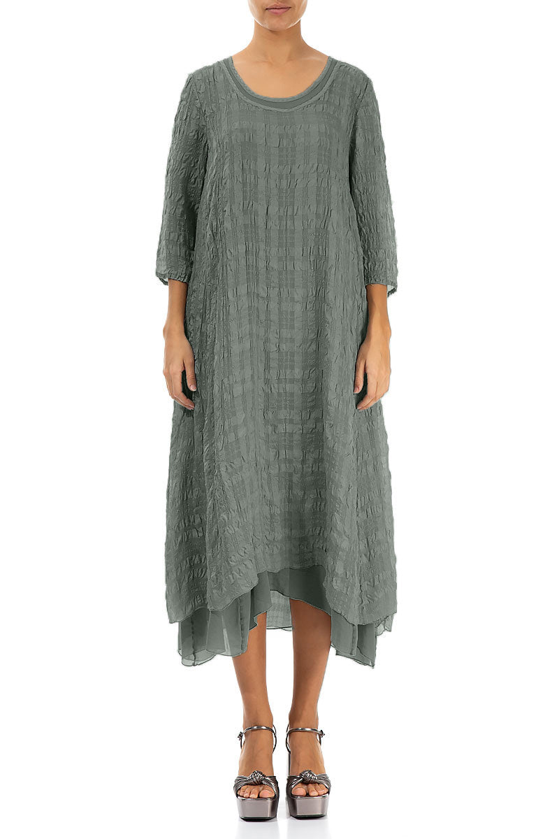 Layered Sage Textured Light Silk Dress 1