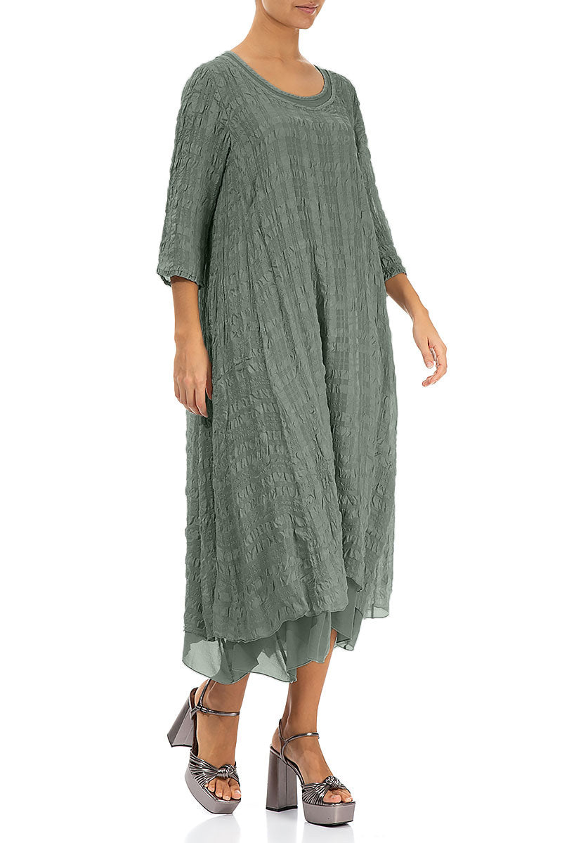 Layered Sage Textured Light Silk Dress