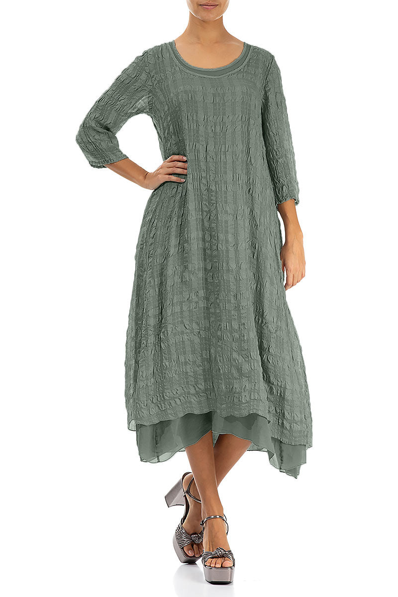 Layered Sage Textured Light Silk Dress