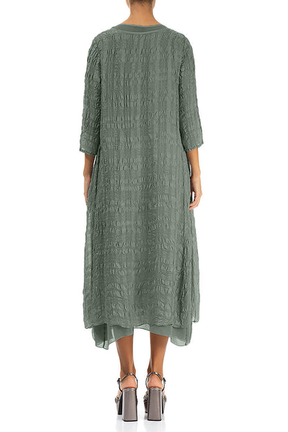Layered Sage Textured Light Silk Dress