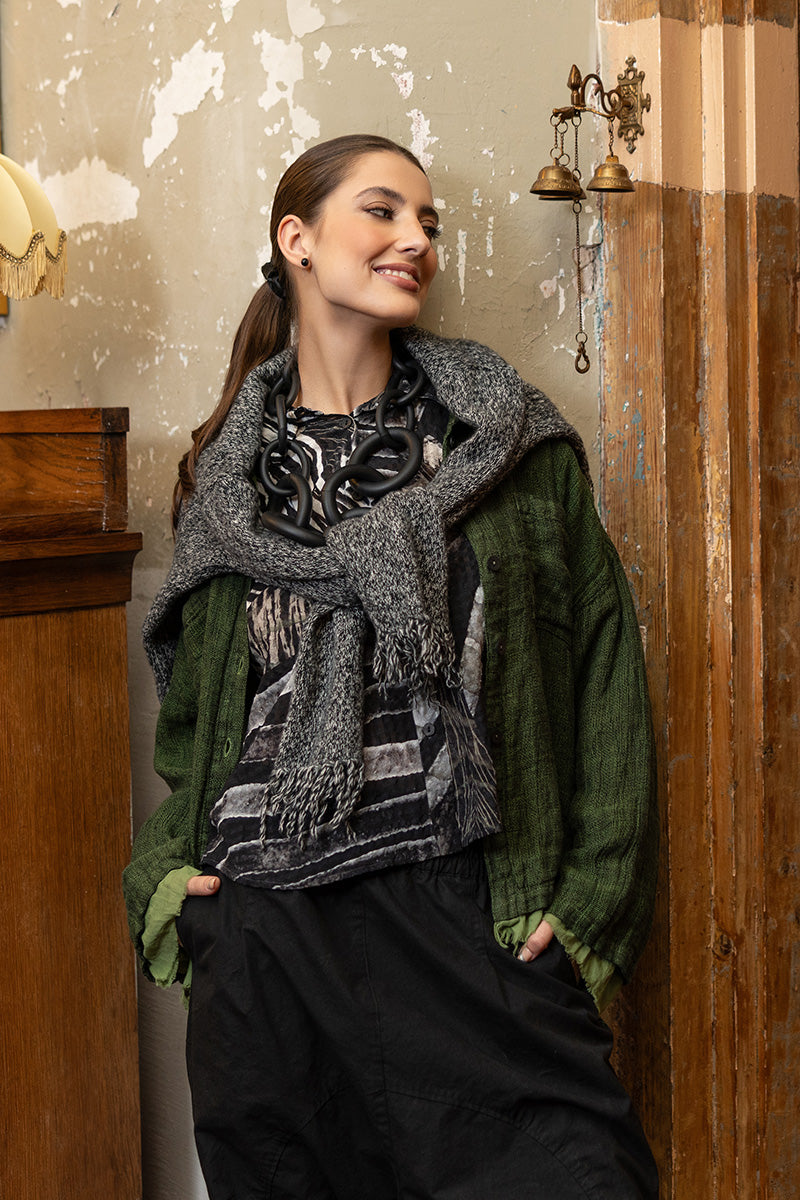 Layered Shamrock Green Mélange Linen Shirt 1