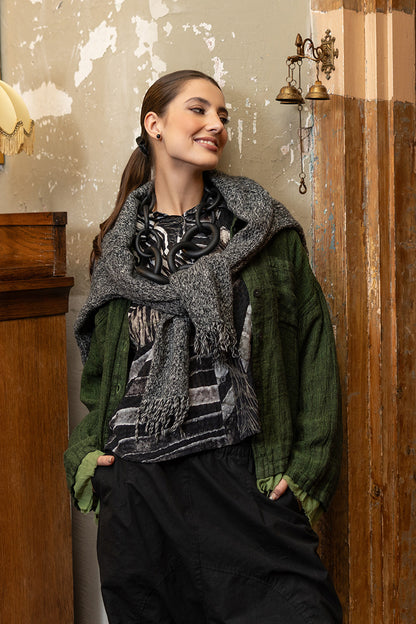 Layered Shamrock Green Mélange Linen Shirt 1