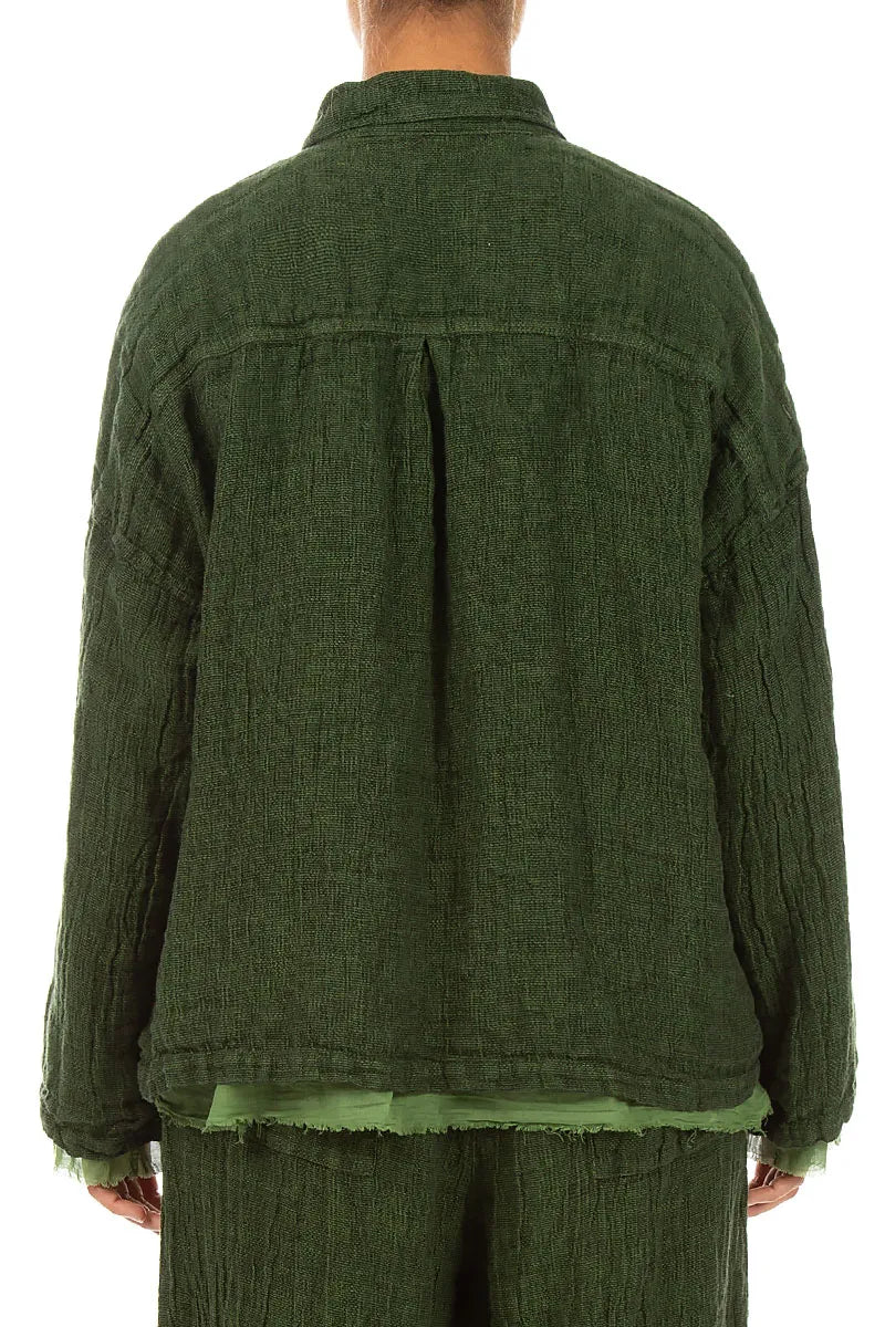 Layered Shamrock Green Mélange Linen Shirt 3