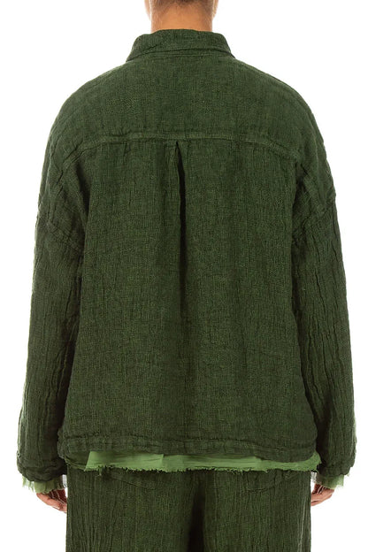 Layered Shamrock Green Mélange Linen Shirt 3