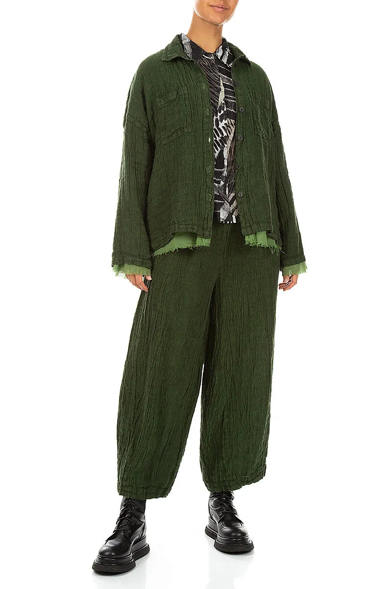 Layered Shamrock Green Mélange Linen Shirt 6