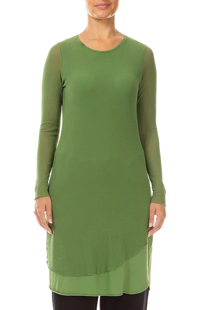 Layered Shamrock Green Mesh Cotton Tunic 1