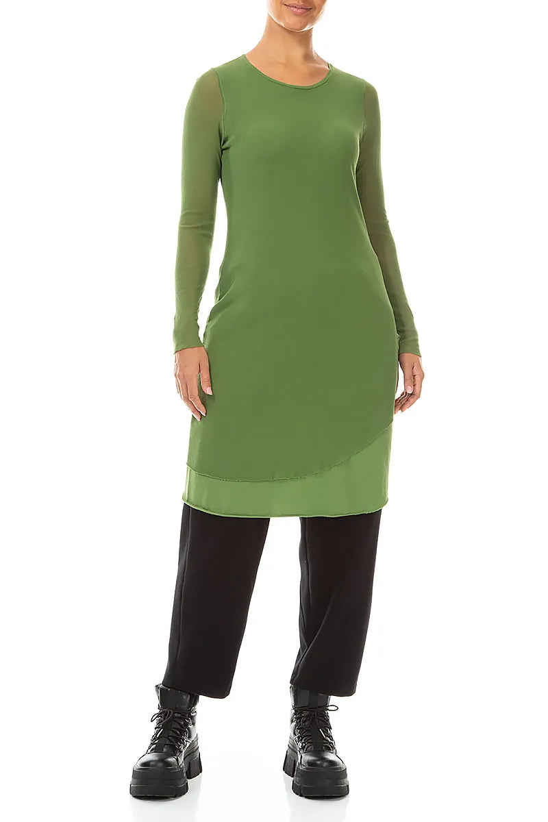 Layered Shamrock Green Mesh Cotton Tunic 4