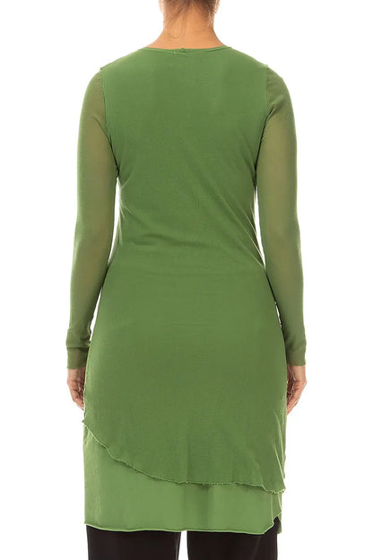 Layered Shamrock Green Mesh Cotton Tunic 2
