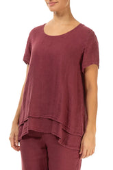 Layered Short Sleeves Antique Ruby Gauze Linen Blouse 3