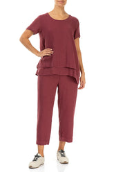 Layered Short Sleeves Antique Ruby Gauze Linen Blouse 4