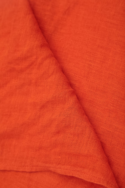 Layered Short Sleeves Flame Orange Gauze Linen Blouse 5
