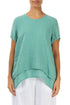 Layered Short Sleeves Mint Gauze Linen Blouse 1