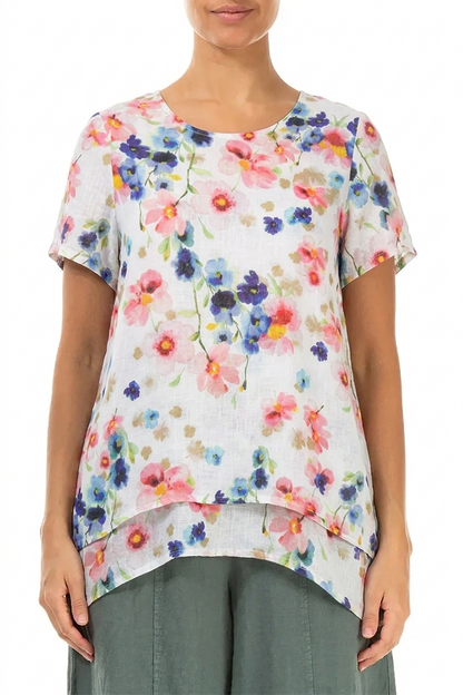 Layered Short Sleeves Primrose Linen Blouse 1