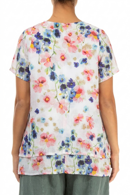 Layered Short Sleeves Primrose Linen Blouse 2