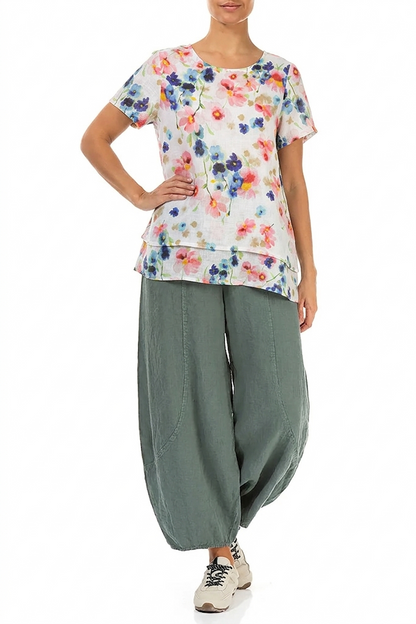 Layered Short Sleeves Primrose Linen Blouse 4