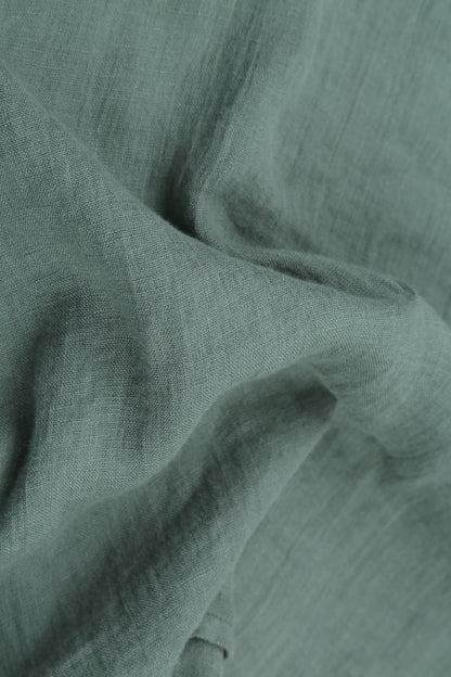 Layered Short Sleeves Sage Gauze Linen Blouse