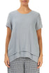 Layered Short Sleeves Silver Grey Gauze Linen Blouse 1