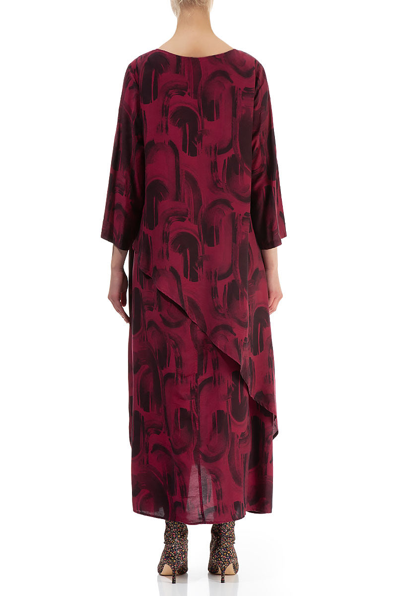 Layered Side Claret Paintwave Silk Bamboo Dress 2