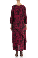 Layered Side Claret Paintwave Silk Bamboo Dress 2