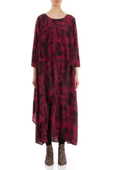 Layered Side Claret Paintwave Silk Bamboo Dress 1