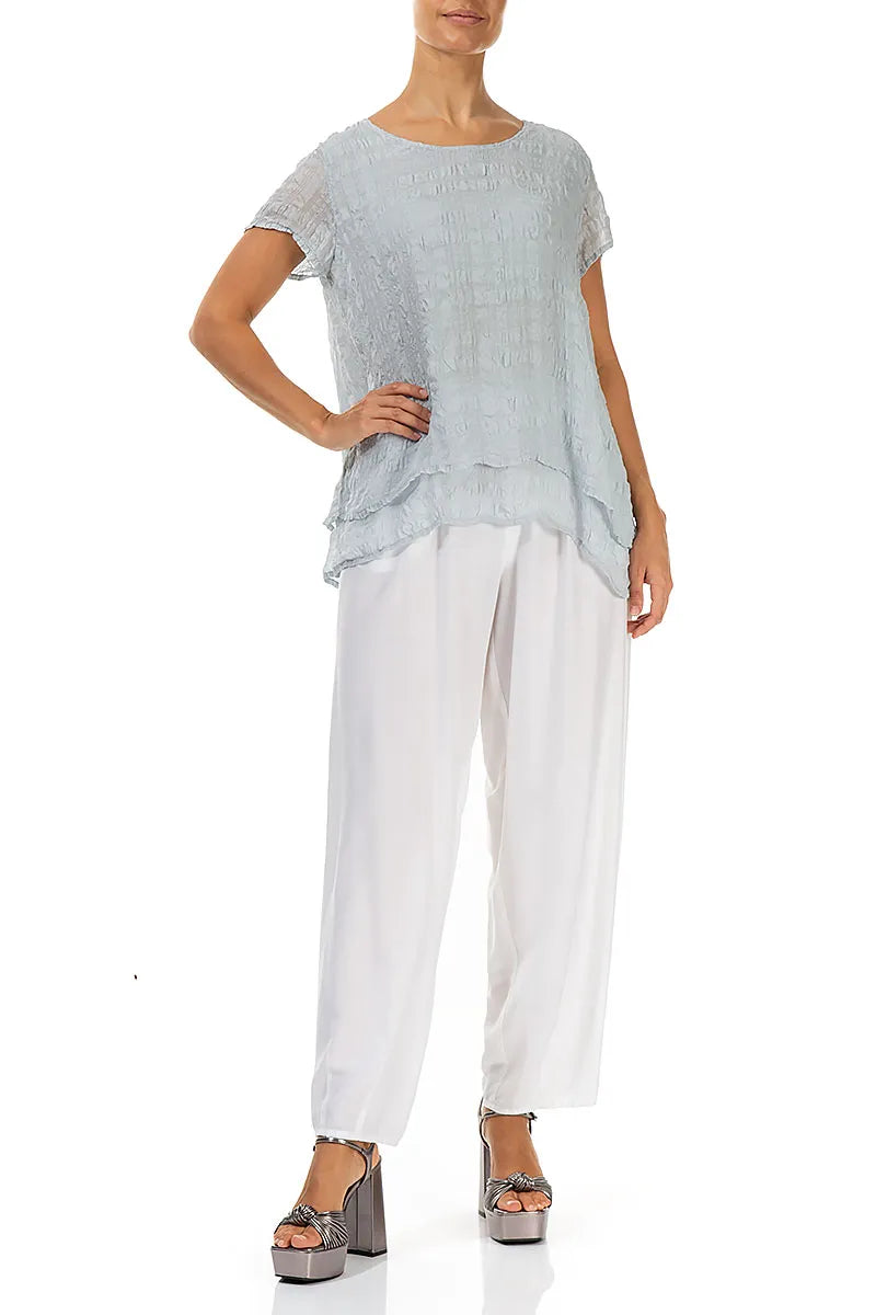 Layered Silver Grey Light Silk Blouse 4