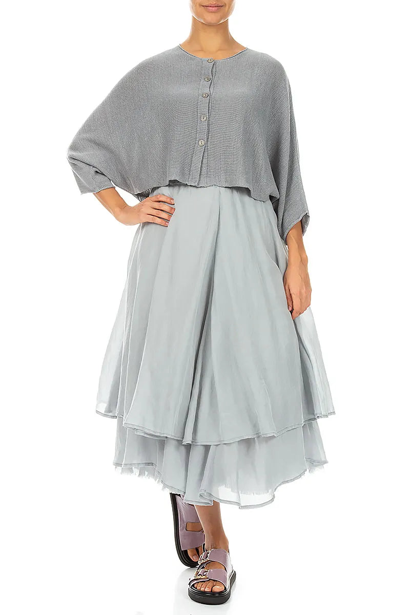 Layered Silver Grey Silk Cotton Skirt