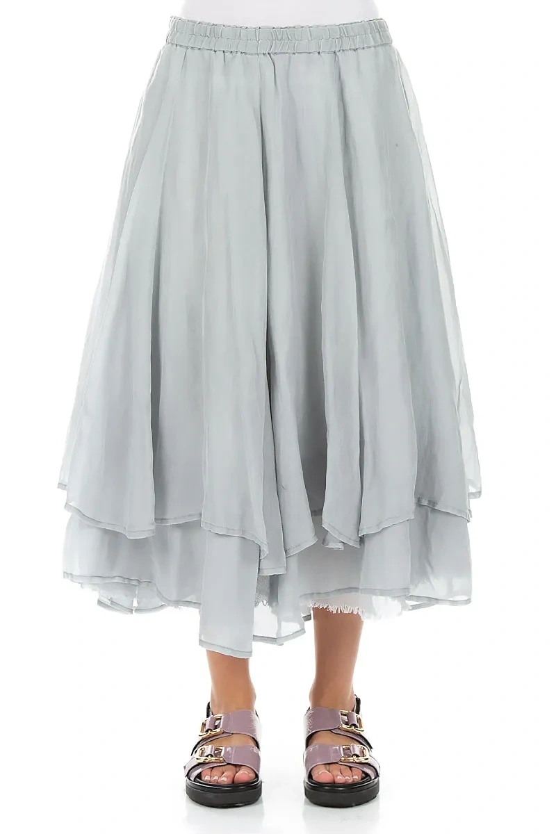 Layered Silver Grey Silk Cotton Skirt