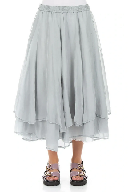 Layered Silver Grey Silk Cotton Skirt