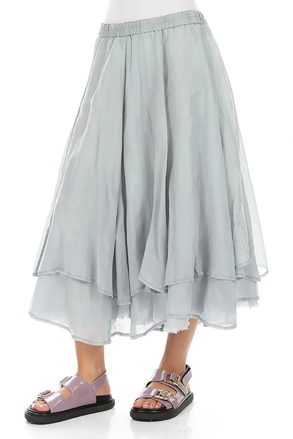 Layered Silver Grey Silk Cotton Skirt