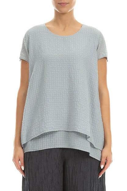 Layered Silver Grey Textured Silk Blouse 1