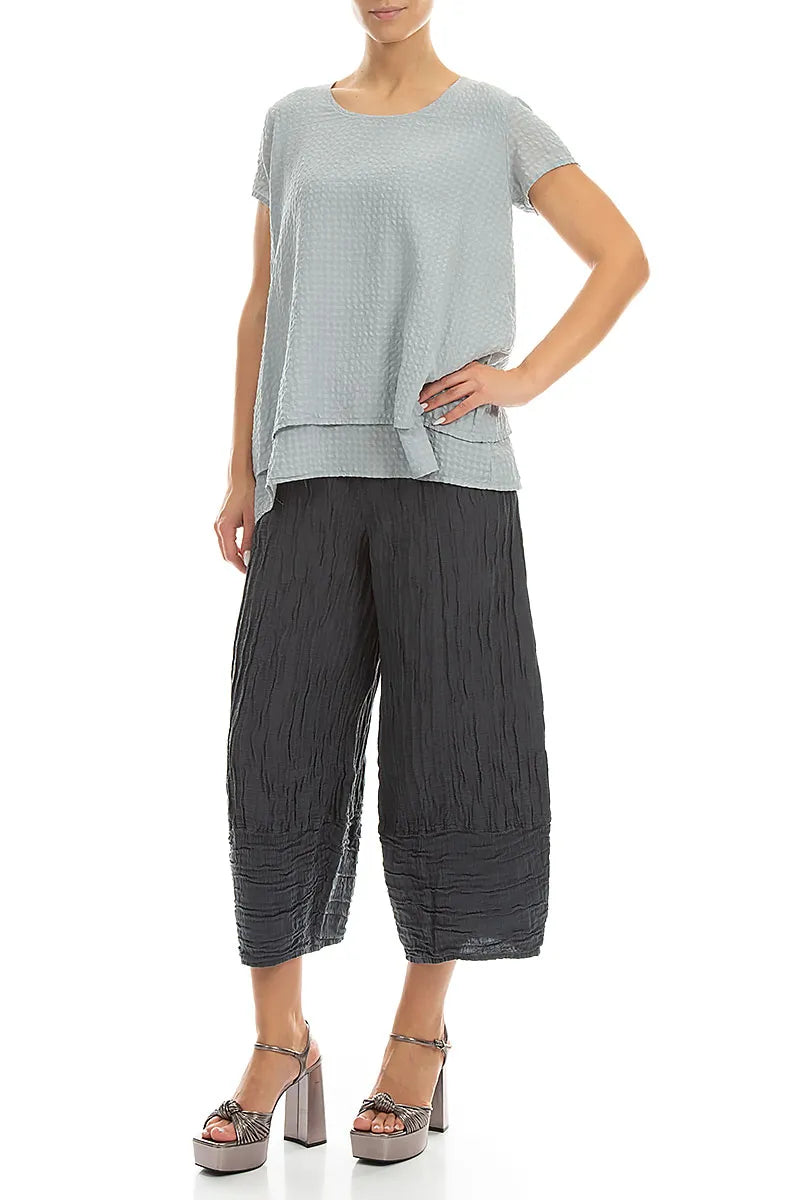 Layered Silver Grey Textured Silk Blouse 4