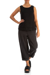 Layered Sleeveless Black Gauze Linen Top 4