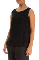 Layered Sleeveless Black Gauze Linen Top 3