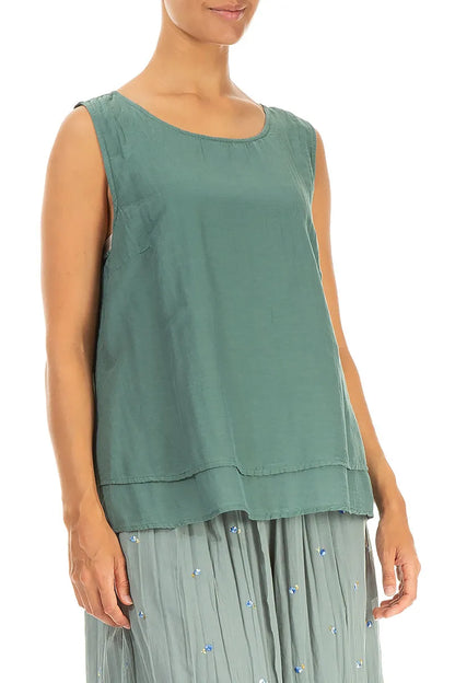 Layered Sleeveless Sage Silk Cotton Top 3