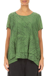 Layered Spring Green Feathers Silk Cotton Blouse 1