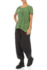 Layered Spring Green Feathers Silk Cotton Blouse 4