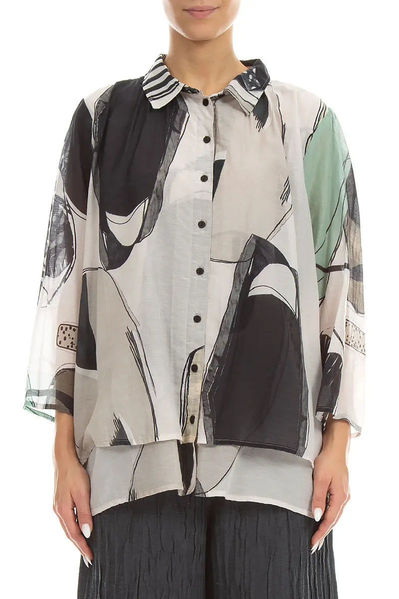 Layered Tumbled Stone Silk Cotton Shirt 1