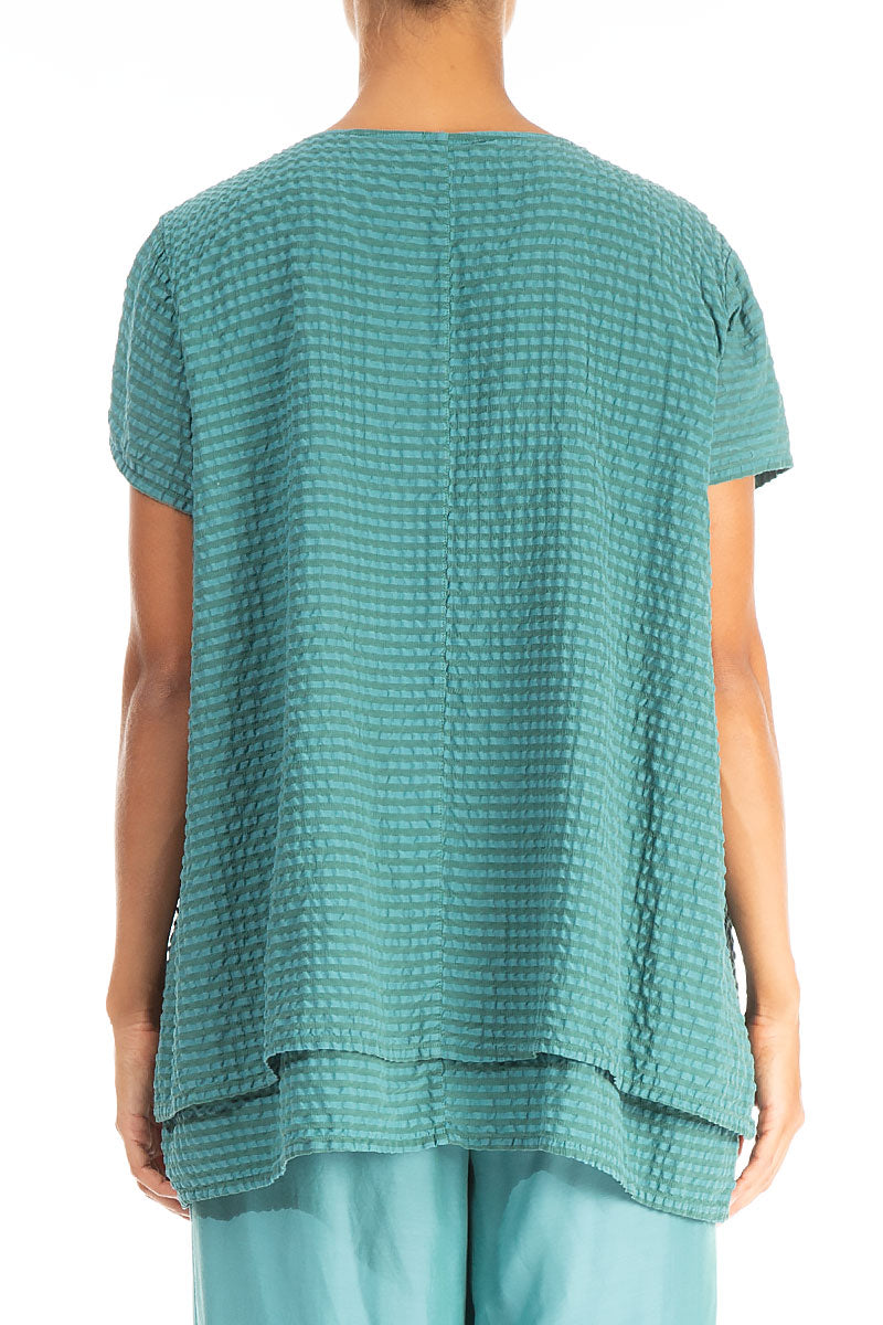 Layered Turquoise Textured Silk Blouse 2