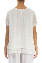 Layered White Checkered Silk Cotton Blouse 2