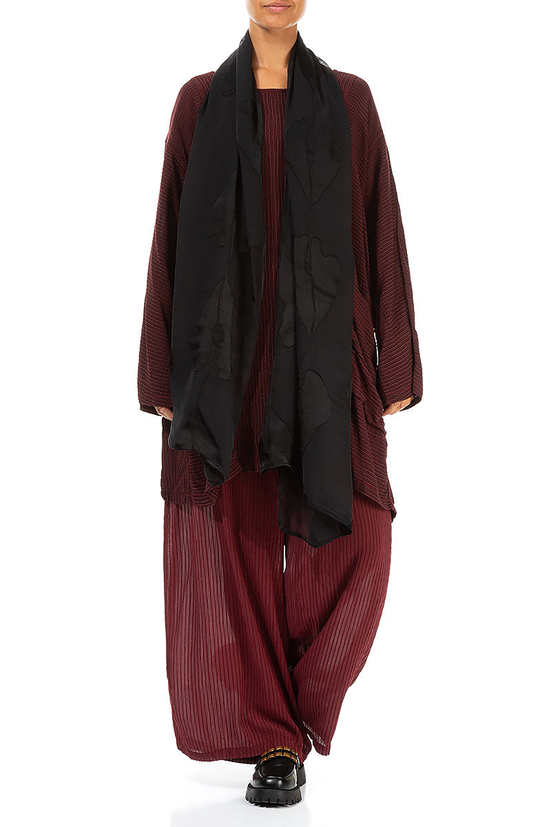 Devoré Leaves Black Silk Scarf 2