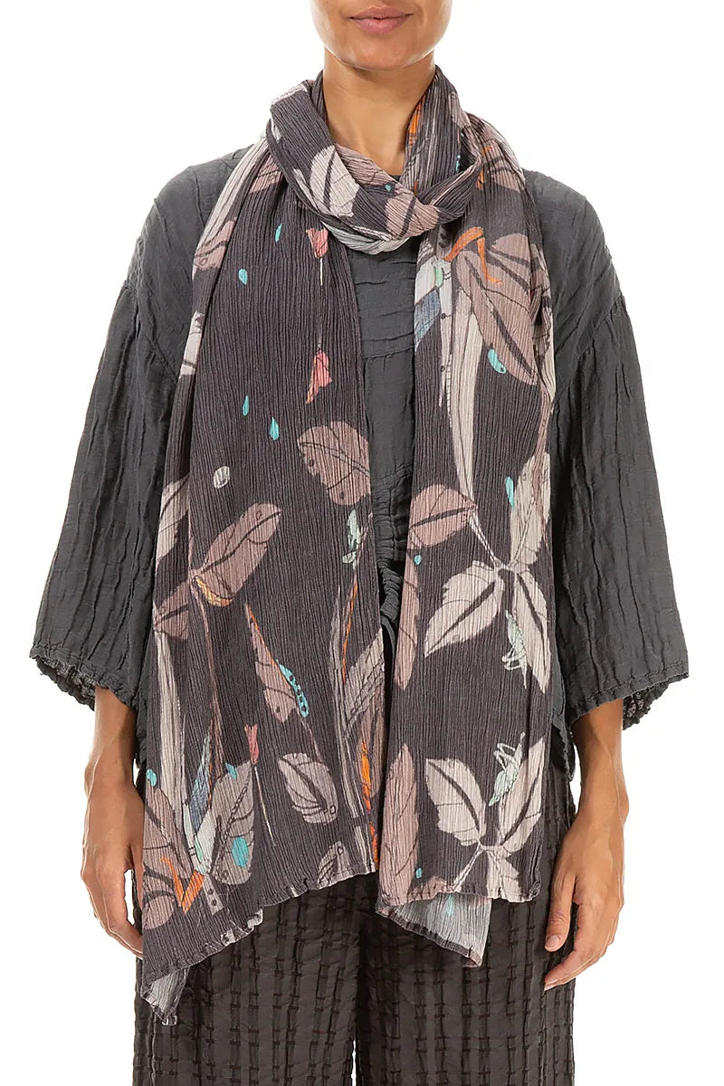Leaves Crinkled Silk Viscose Scarf 1