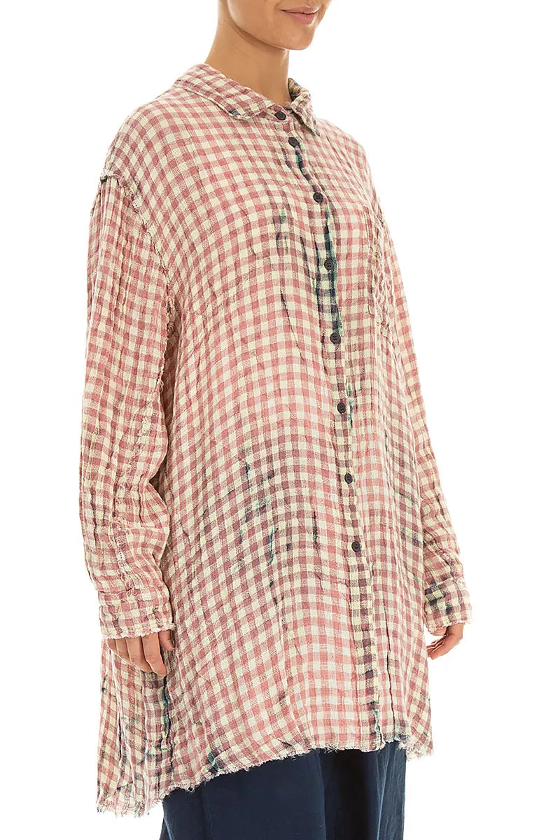 Chemise en lin légère à carreaux aquarelle