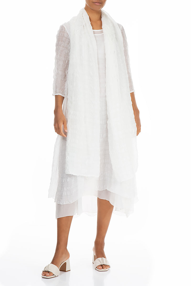 Lightweight White Textured Silk Scarf 2