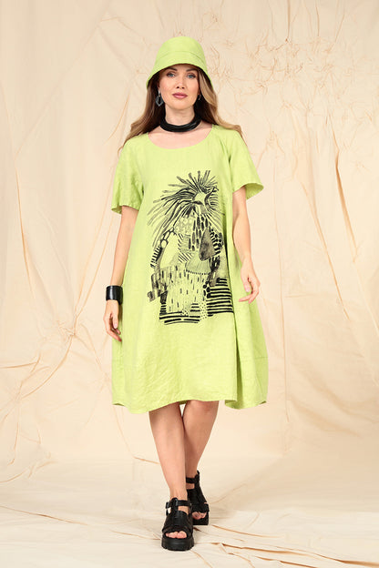 Lime Artique Linen Midi Dress 6