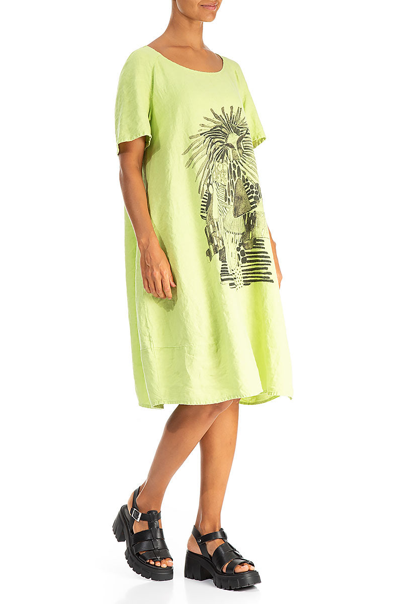 Lime Artique Linen Midi Dress 3